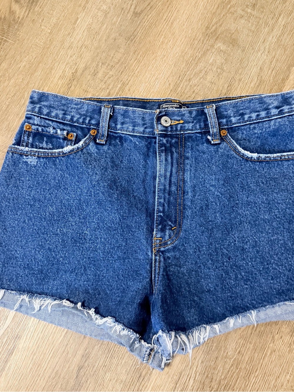 Abercrombie & Fitch Medium Blue High-Rise Denim Cutoff Shorts